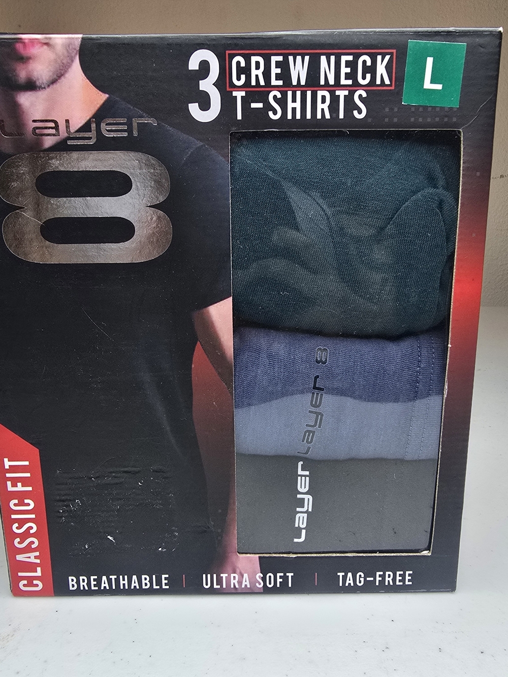 Layer 8 Men’s Classic Fit Crew Neck T-Shirts - 3 Pack (Green, Blue, Gray)